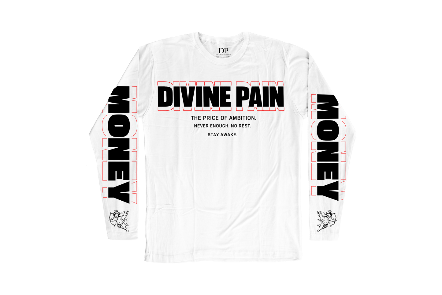 Camiseta Manga Larga De Lujo Blanco “Money — Divine Burn”