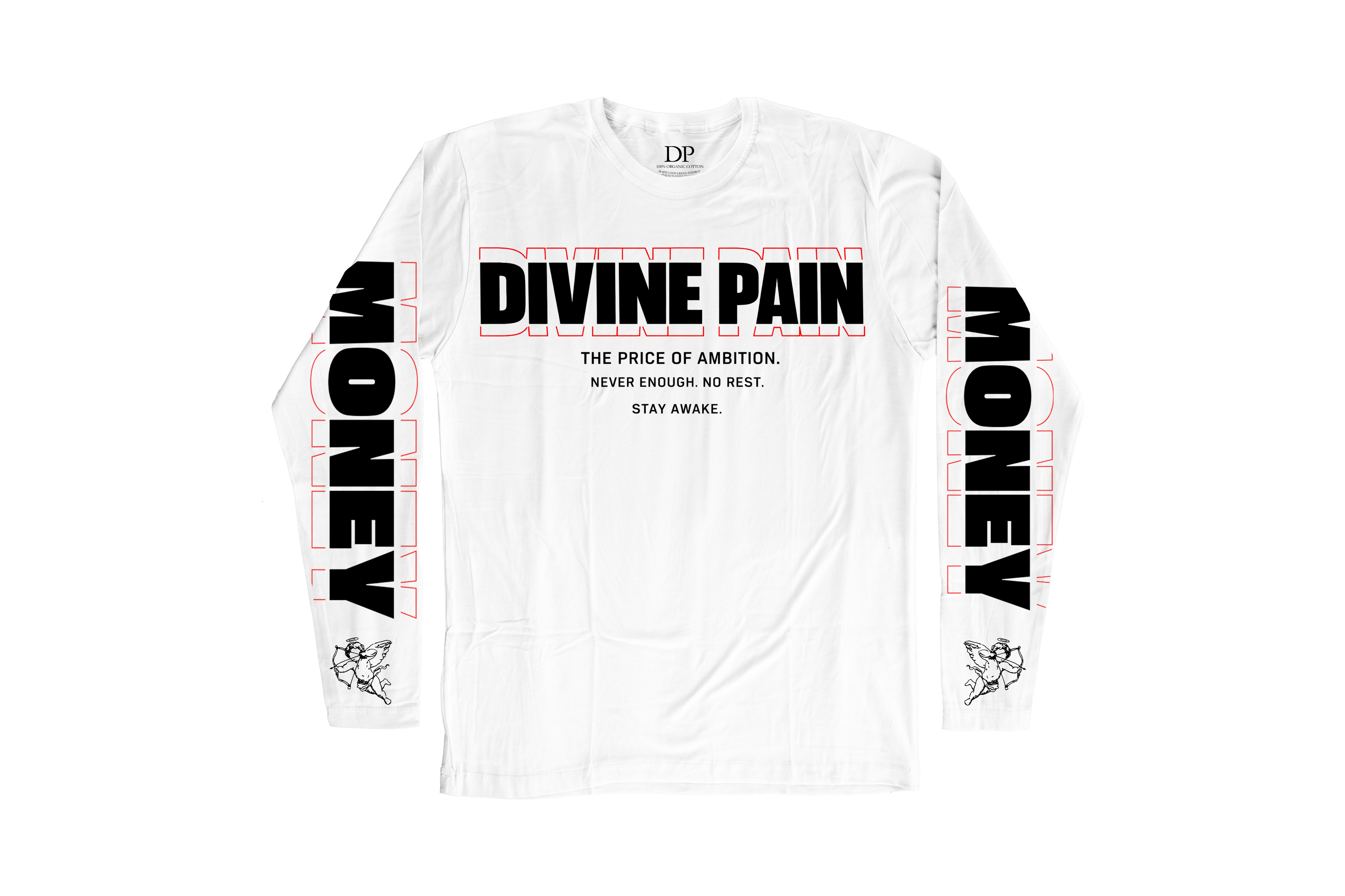Camiseta Manga Larga De Lujo Blanco “Money — Divine Burn”