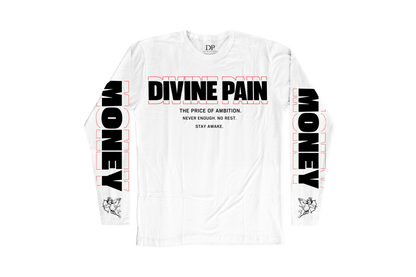 Camiseta Manga Larga De Lujo Blanco “Money — Divine Burn”