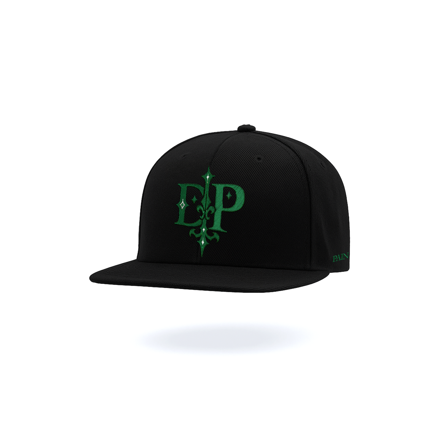 GORRA PLANA NEGRO BORDADO TIPOGRAFIA "DP"
