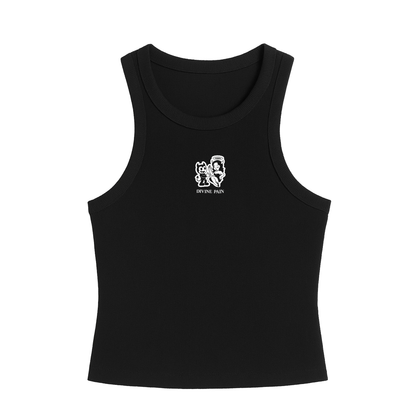 BLACK RIB BLOUSE WITH FIGURE