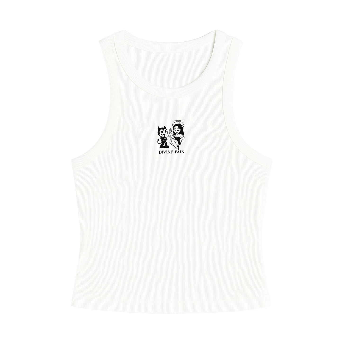 WHITE RIB BLOUSE WITH FIGURE