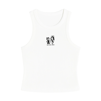 WHITE RIB BLOUSE WITH FIGURE