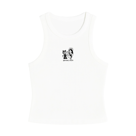 WHITE RIB BLOUSE WITH FIGURE