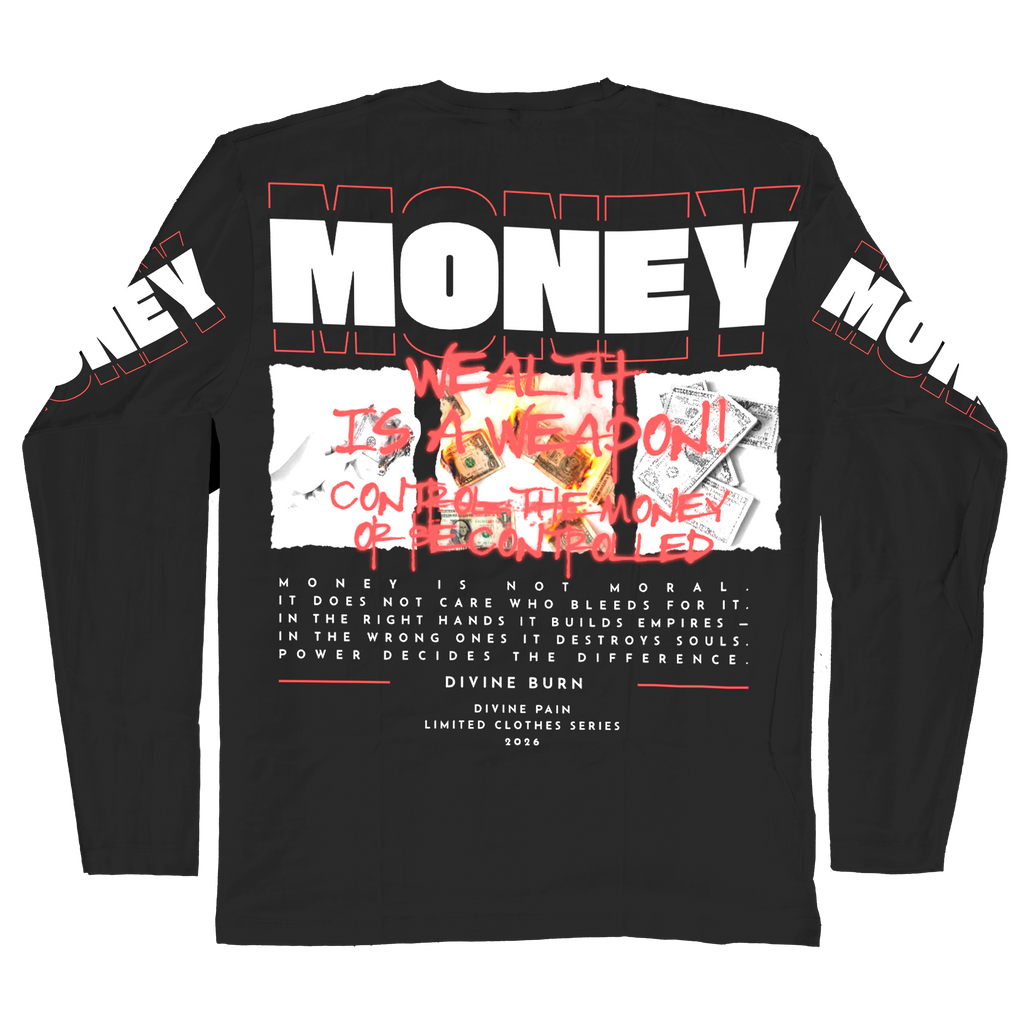 Camiseta Manga Larga De Lujo Negro “Money — Divine Burn”