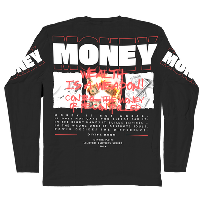 Camiseta Manga Larga De Lujo Negro “Money — Divine Burn”