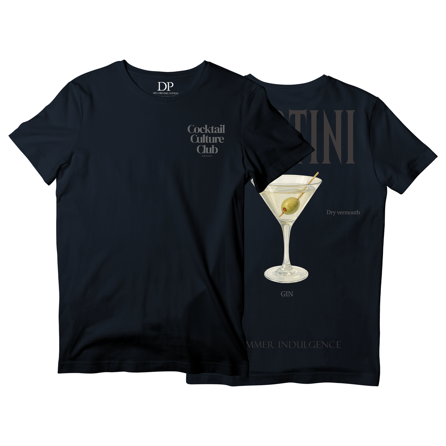 Camiseta Fresca De Lujo Blanco Azul “Martini — Summer Indulgence”