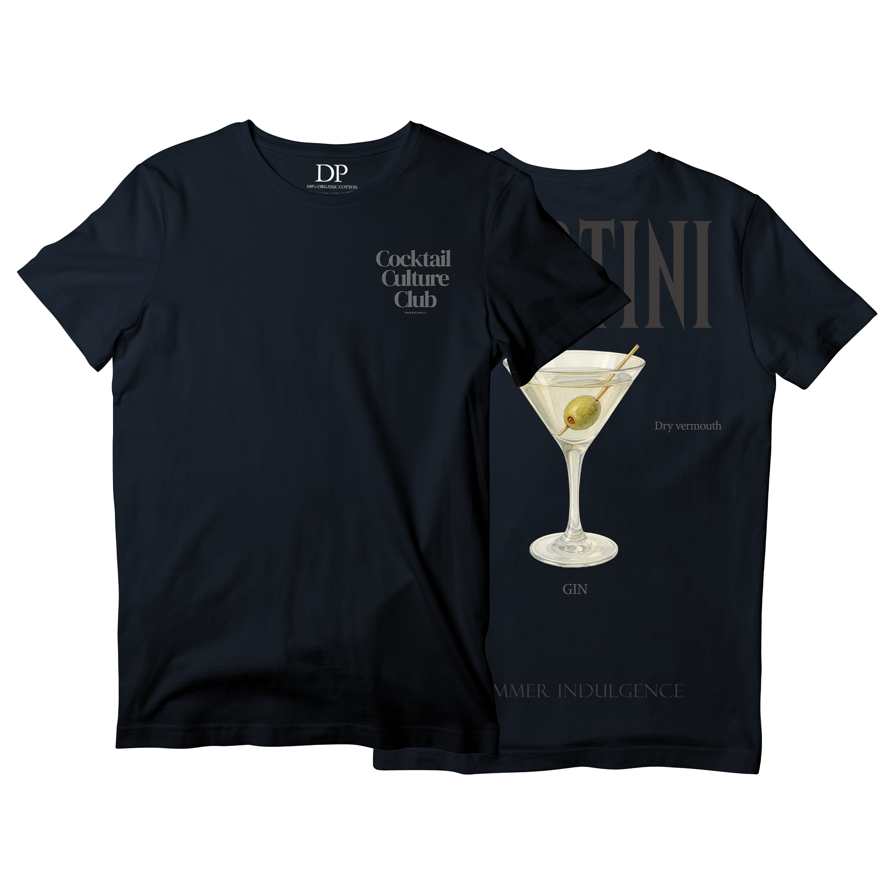 Camiseta Fresca De Lujo Blanco Azul “Martini — Summer Indulgence”