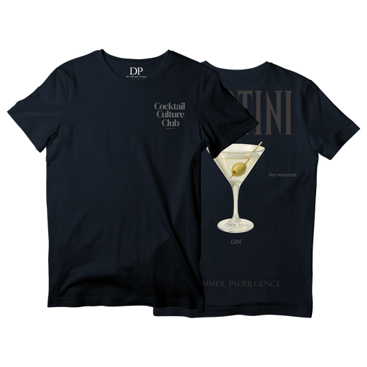 Camiseta Fresca De Lujo Blanco Azul “Martini — Summer Indulgence”