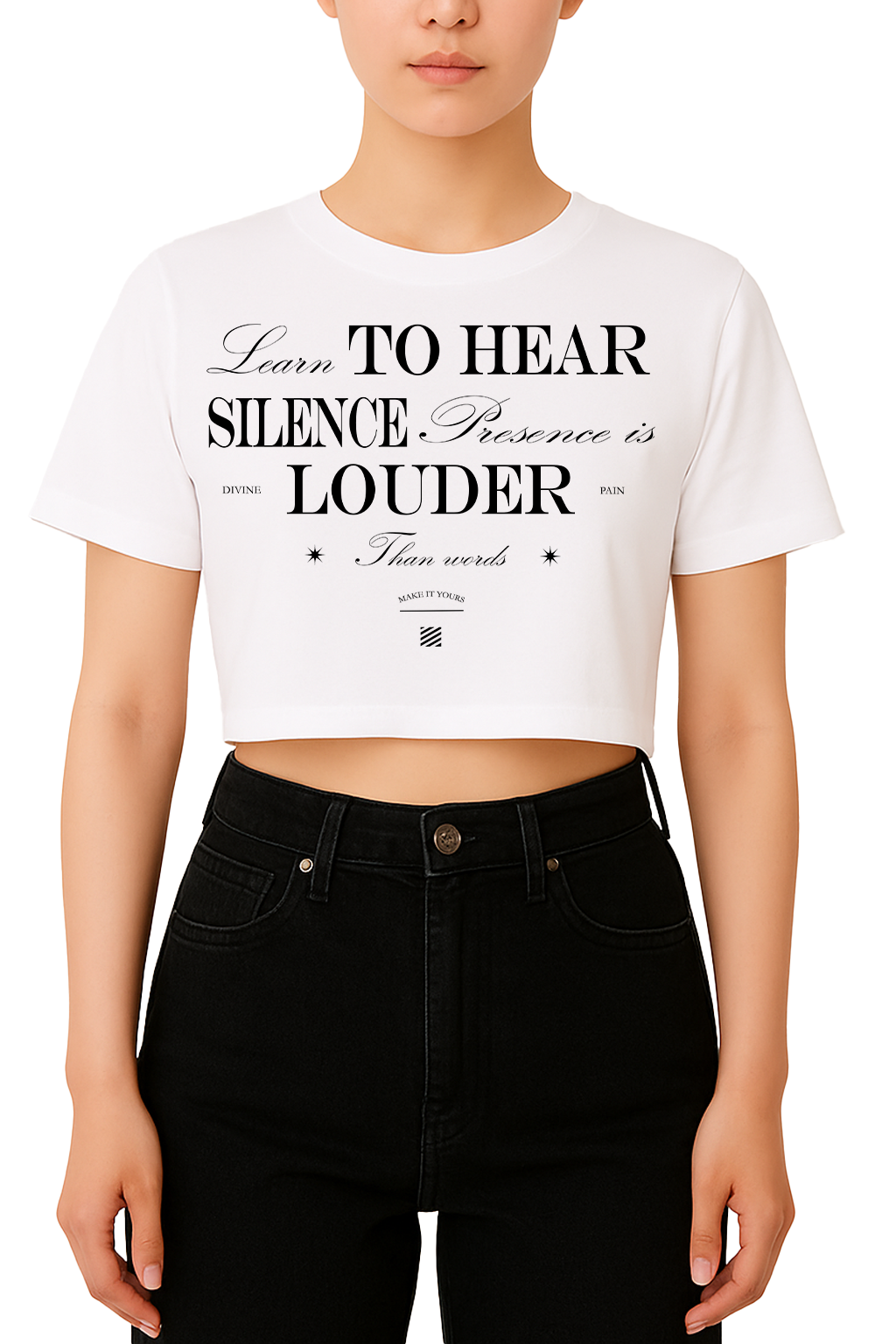 WHITE CROP-TOP "Learn To Hear Silence"