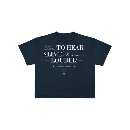 BLUE CROP-TOP "Learn To Hear Silence"