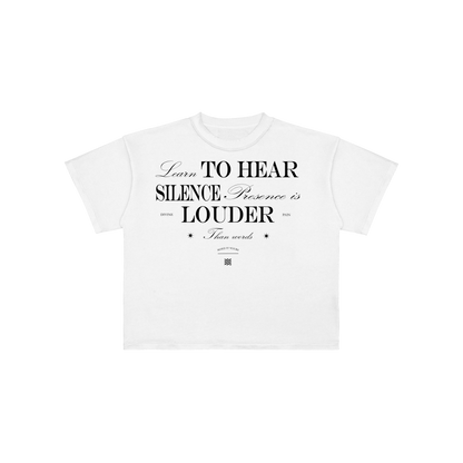 WHITE CROP-TOP "Learn To Hear Silence"