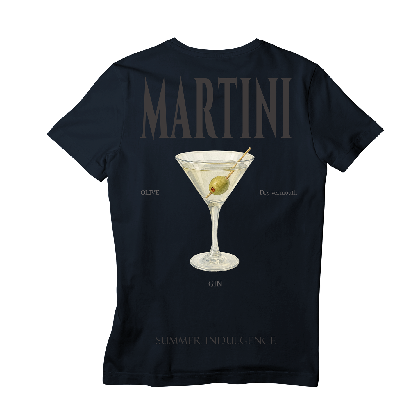 Camiseta Fresca De Lujo Blanco Azul “Martini — Summer Indulgence”