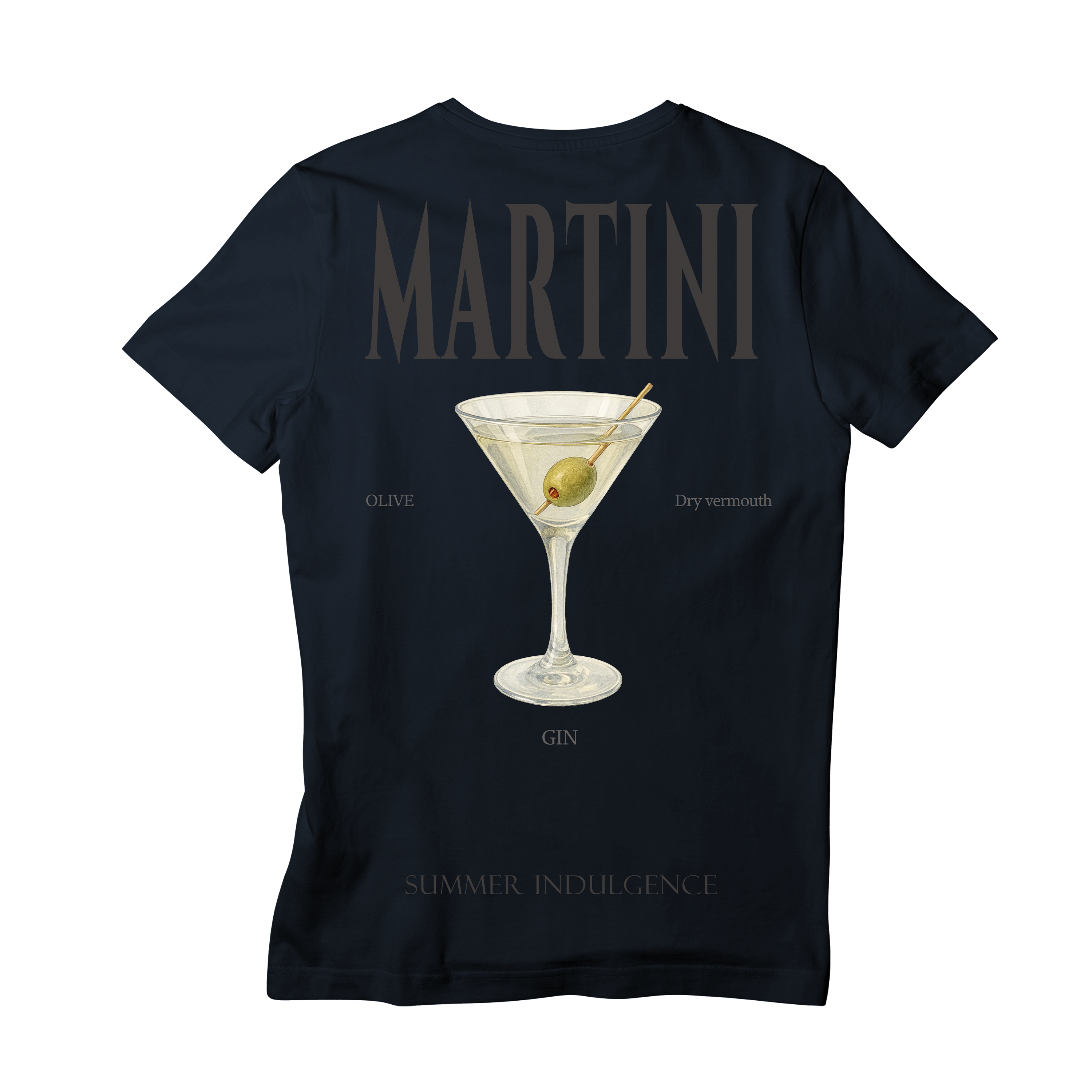 Camiseta Fresca De Lujo Blanco Azul “Martini — Summer Indulgence”