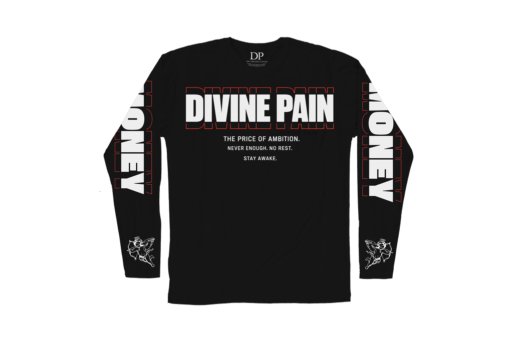 Camiseta Manga Larga De Lujo Negro “Money — Divine Burn”