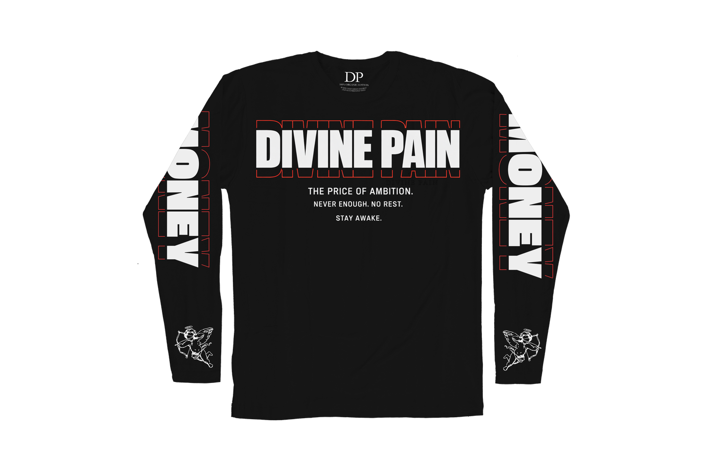Camiseta Manga Larga De Lujo Negro “Money — Divine Burn”