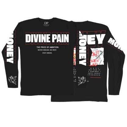 Camiseta Manga Larga De Lujo Negro “Money — Divine Burn”